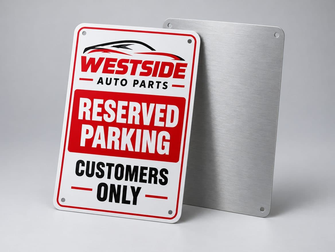 Aluminum parking signs for an auto parts store