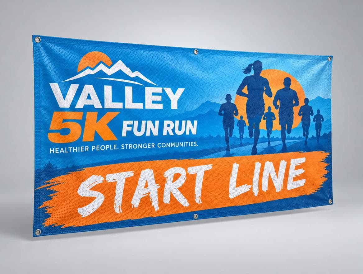 A vinyl banner with grommets for a 5K race