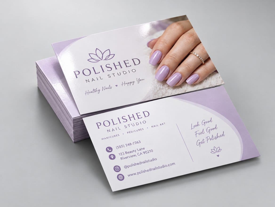 Glossy business cards for a nail salon