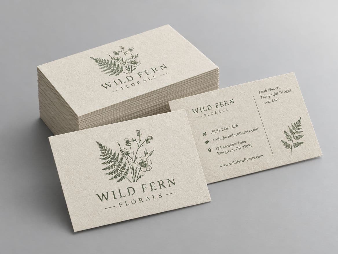 Uncoated natural business cards for a florist