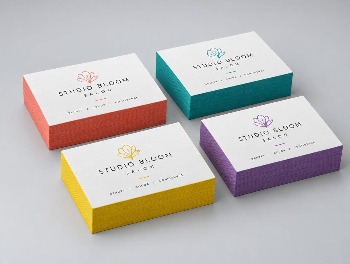 Thick business cards with painted edges for a hair salon