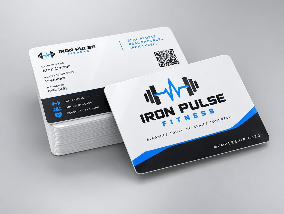 White plastic membership cards for a gym