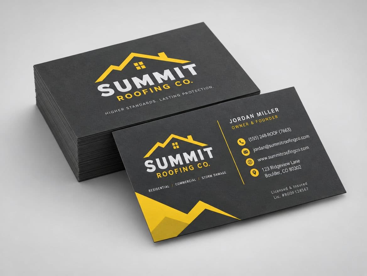 Matte business cards for a roofing contractor