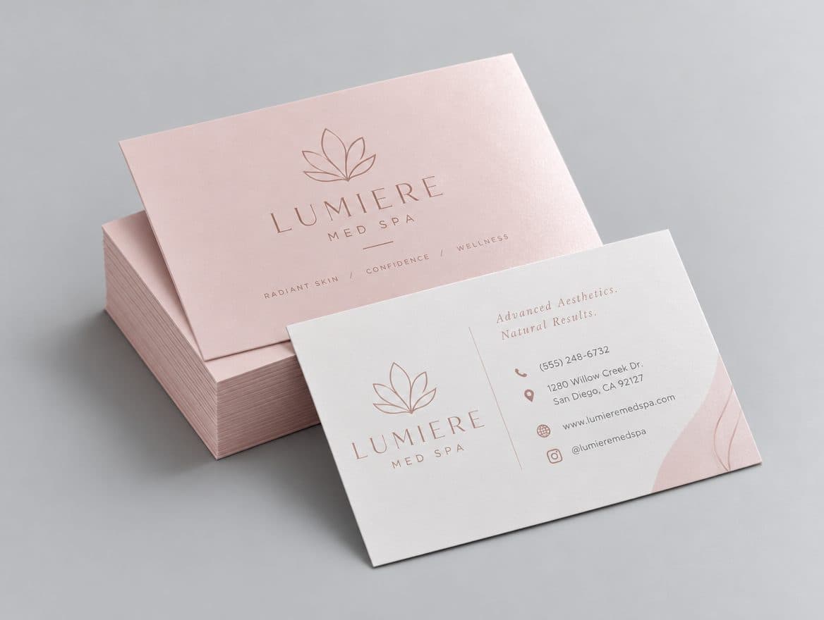 Silk laminated business cards for a med spa