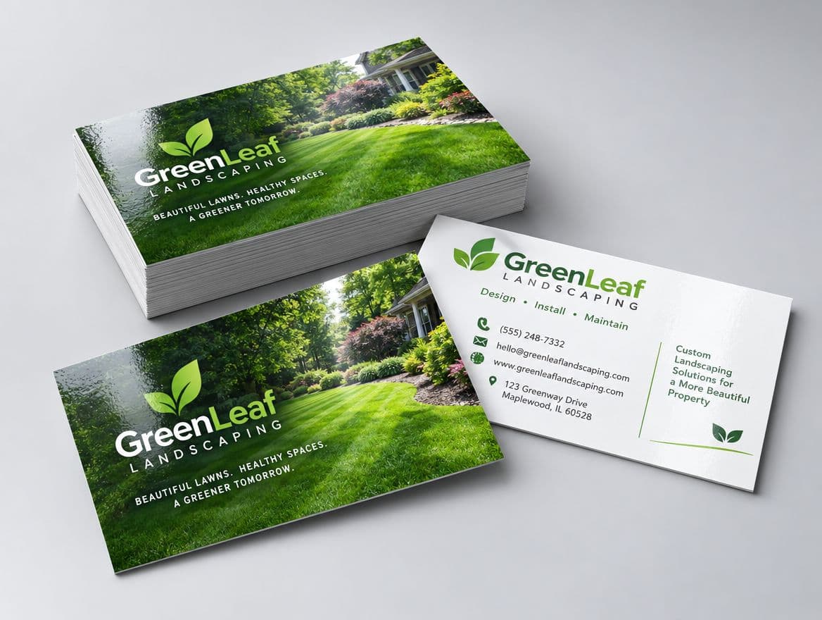 Glossy UV business cards for a landscaping company