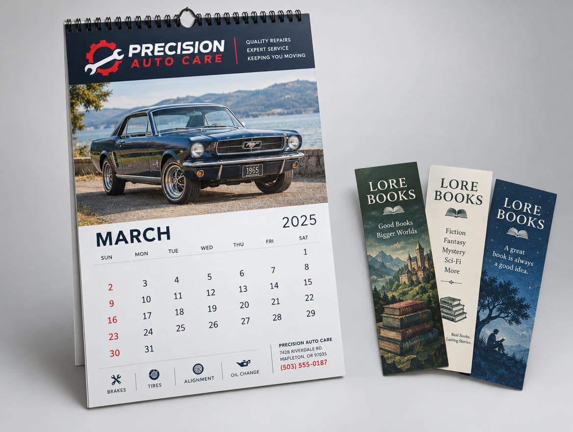 A wall calendar for an auto repair shop