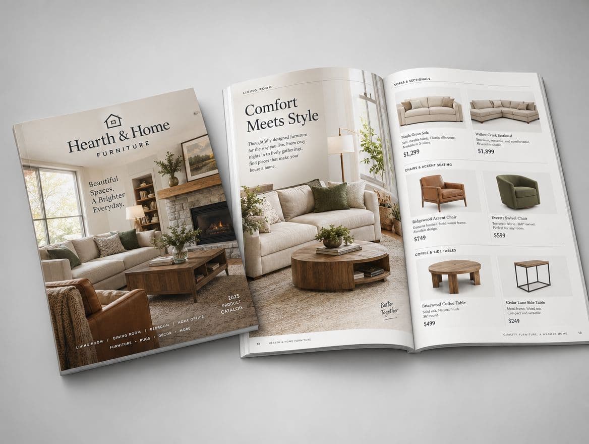 A perfect bound product catalog for a furniture store