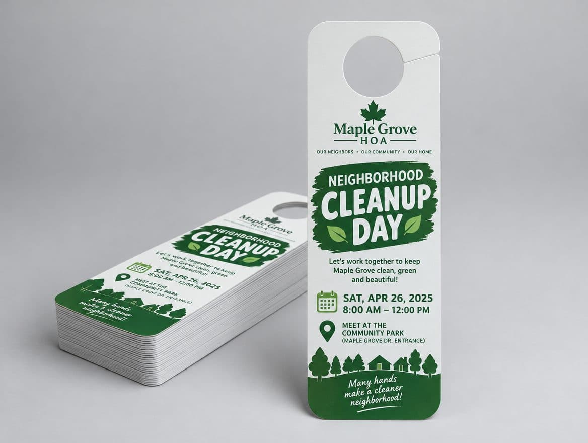 Door hangers for a neighborhood cleanup day