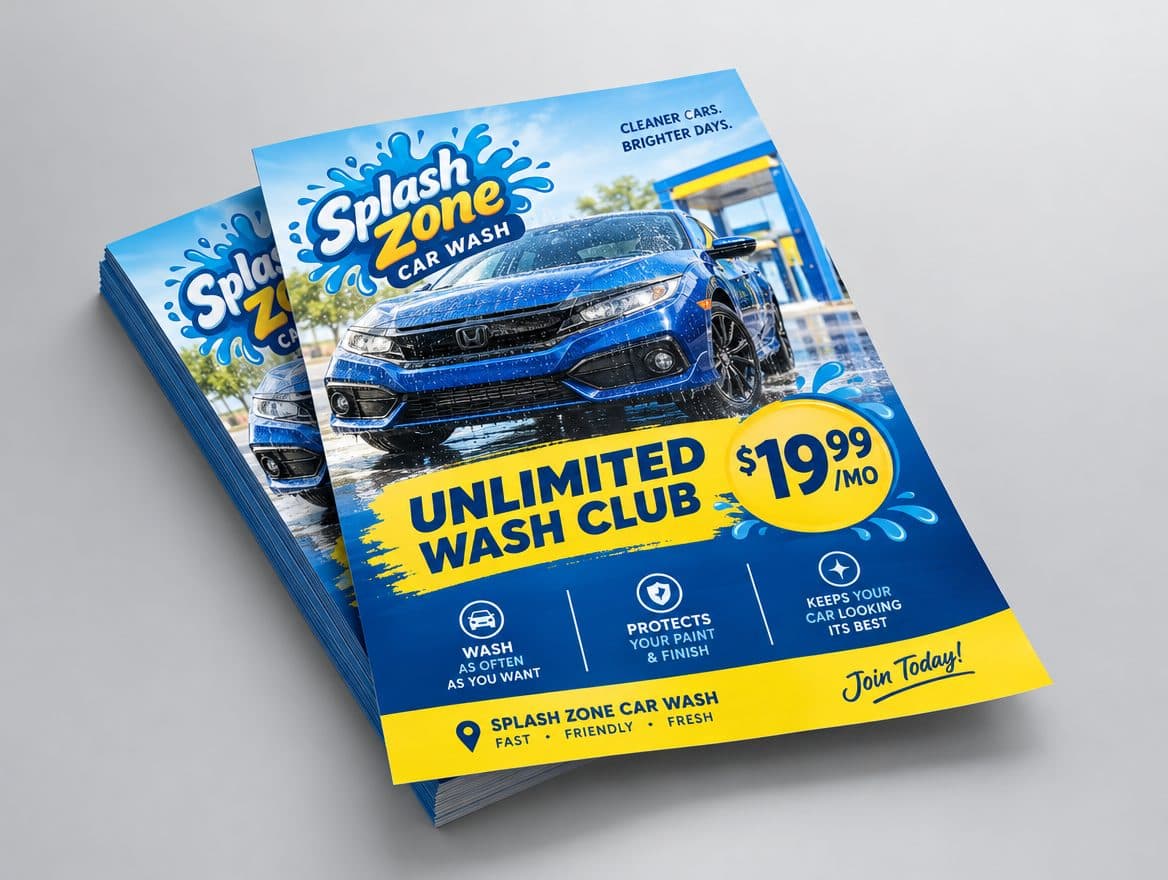 Wash club flyers for a car wash