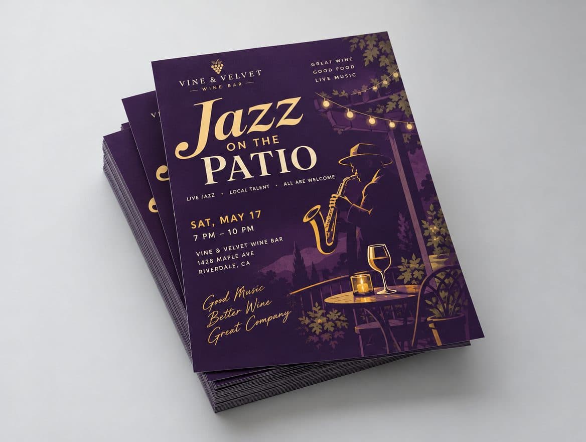 Live music flyers for a wine bar