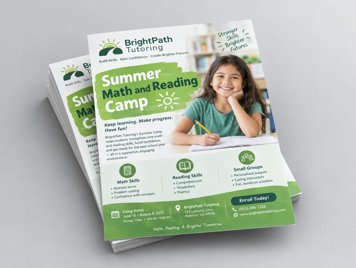 Summer camp flyers for a tutoring center