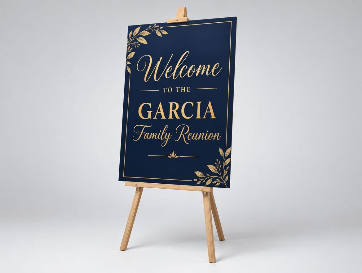 A foam board welcome sign on an easel