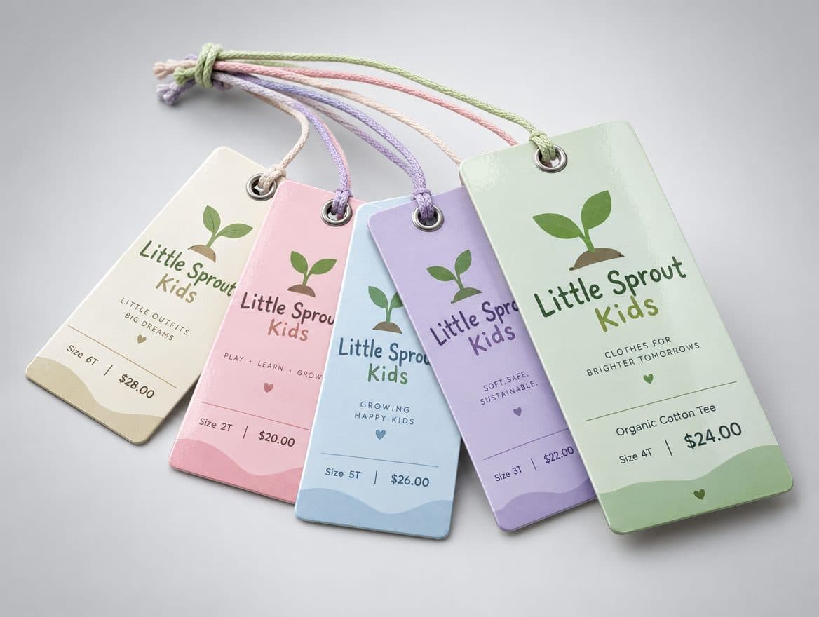 Pastel hang tags for a kids clothing boutique
