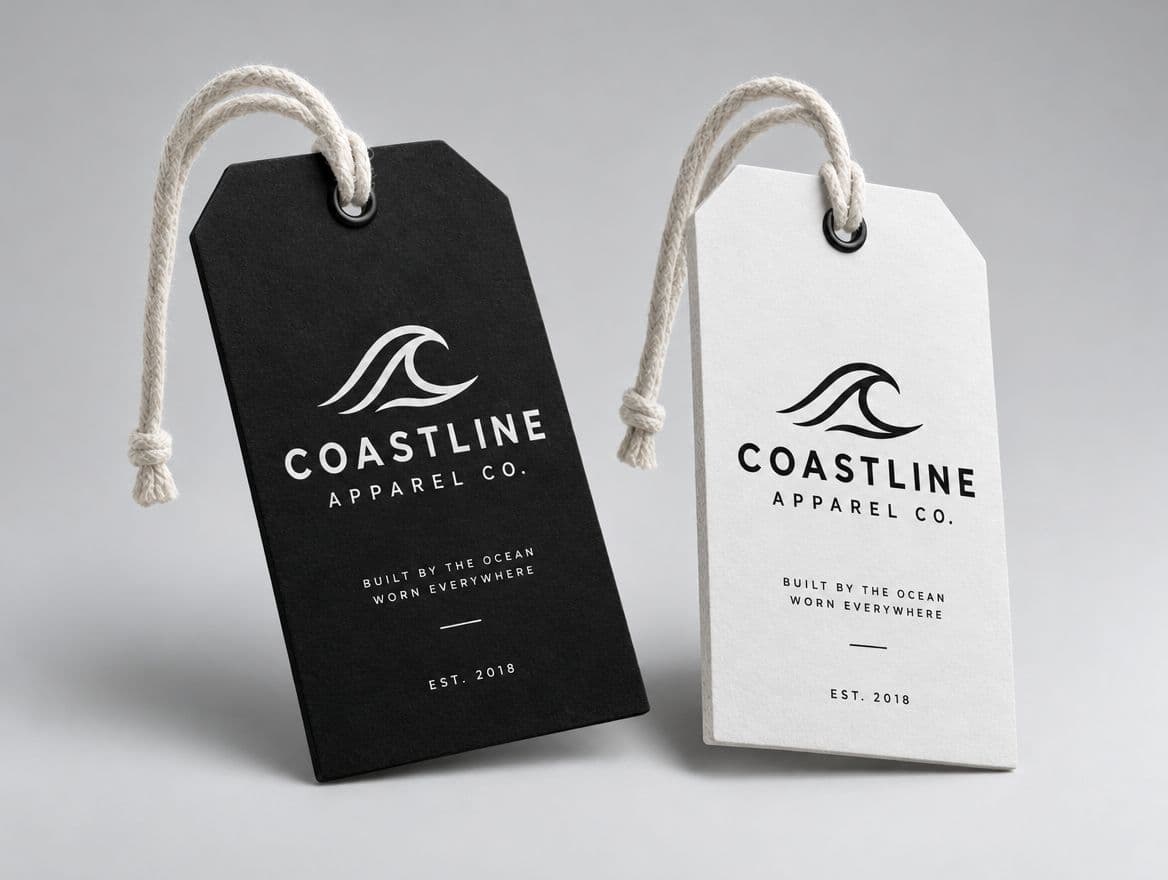 Hang tags with string on a clothing rack