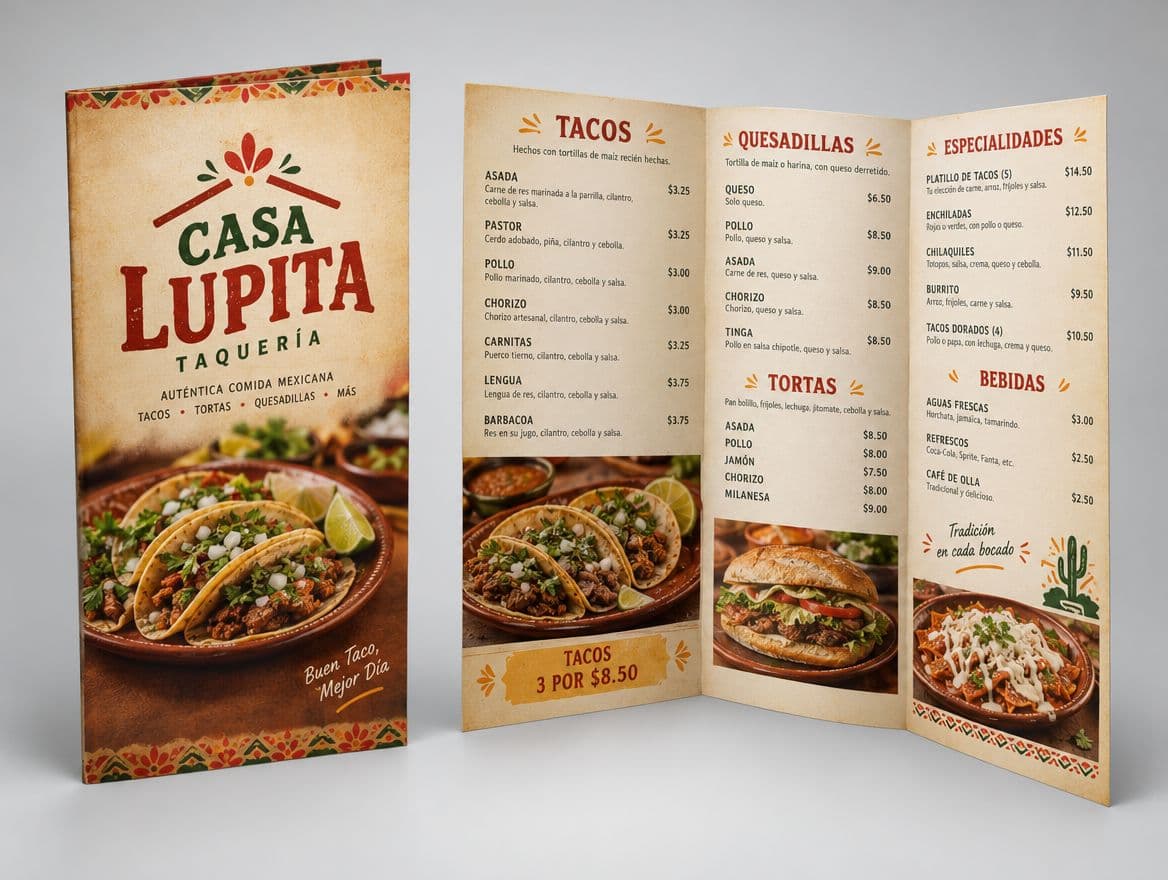 A printed restaurant menu on a table
