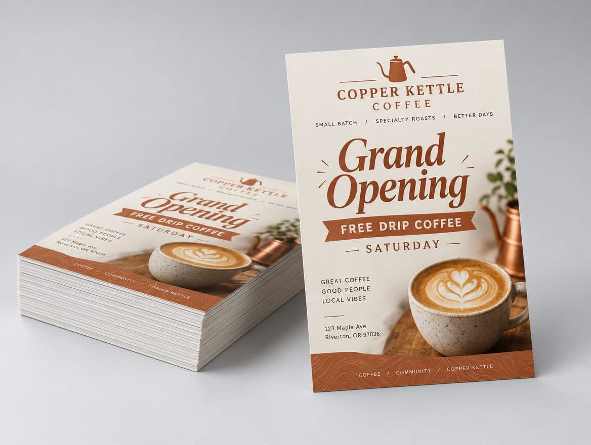 Grand opening postcards for a coffee shop