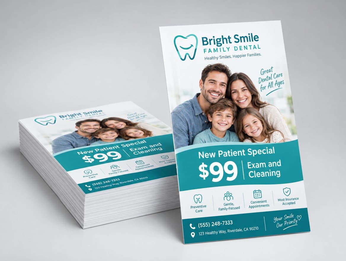 New patient special postcards for a family dental office