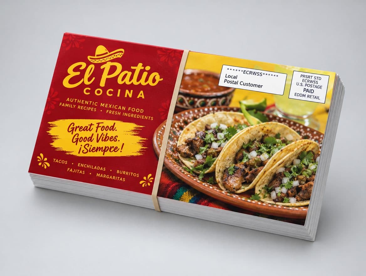 A bundle of EDDM postcards for a Mexican restaurant