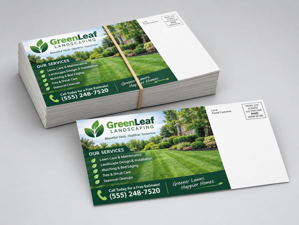A bundle of EDDM postcards for a landscaping company