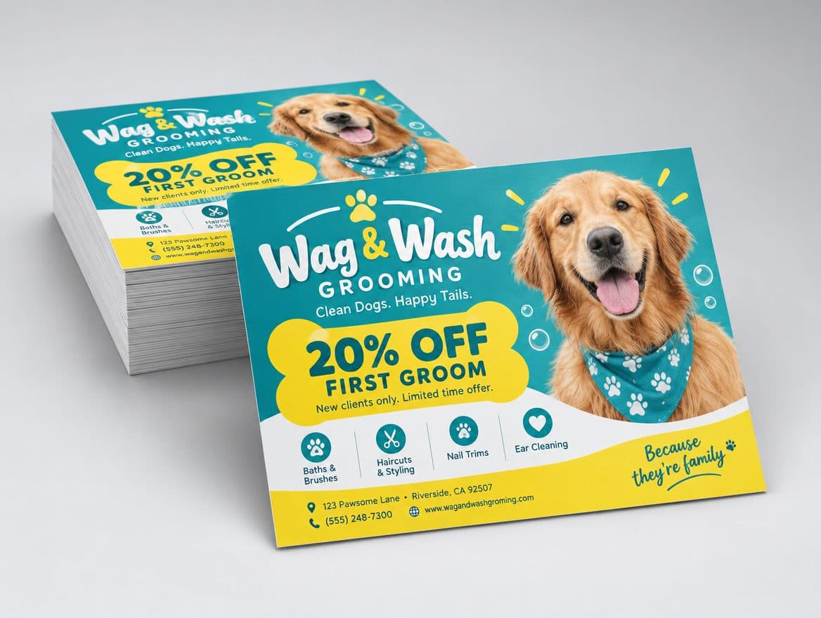 First groom discount postcards for a dog grooming shop