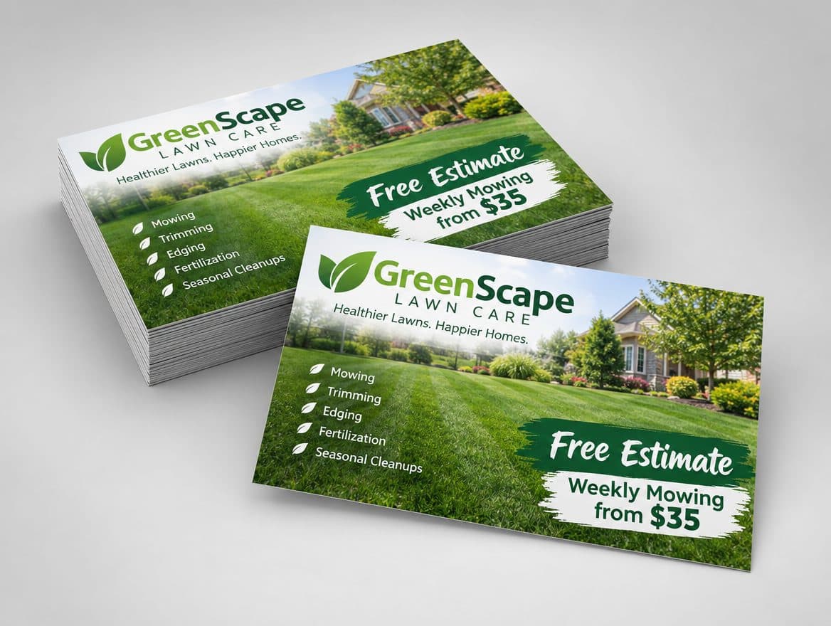Free estimate postcards for a lawn care company