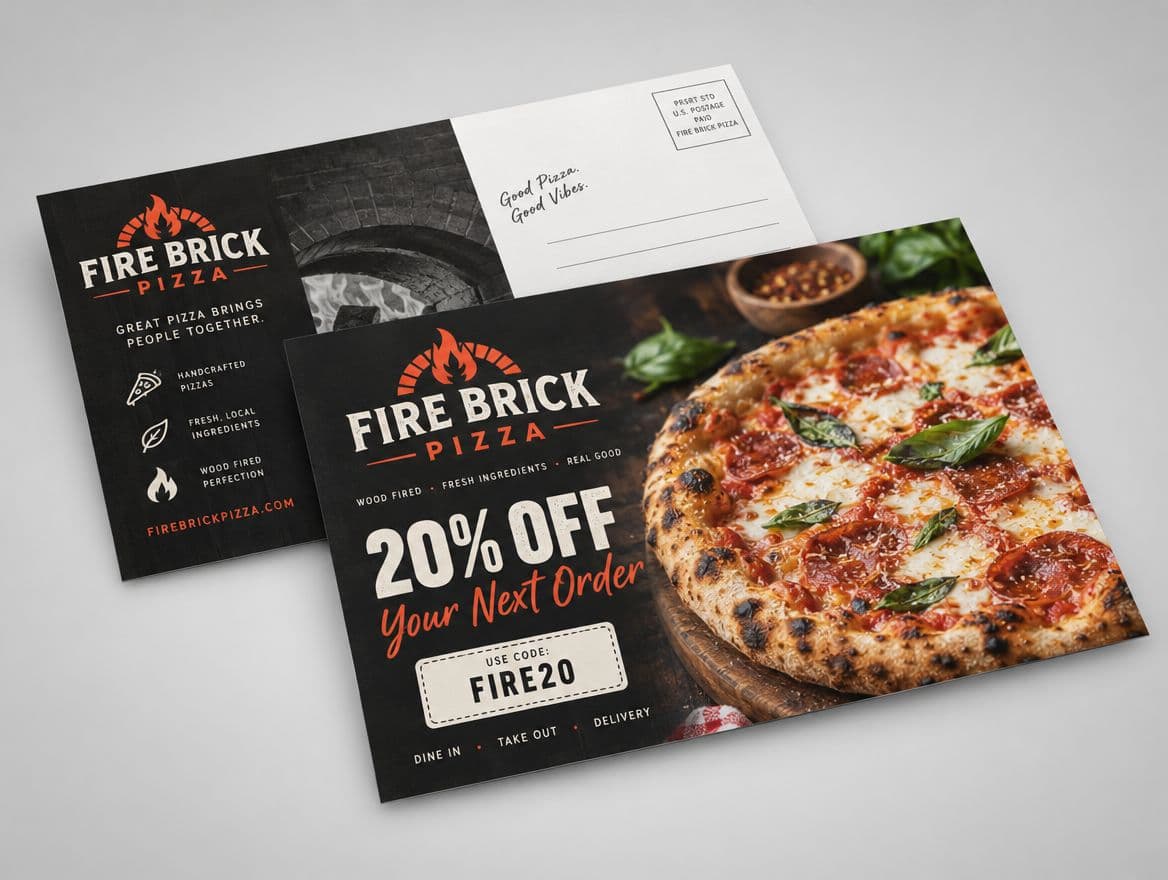 Promo postcards for a pizza restaurant