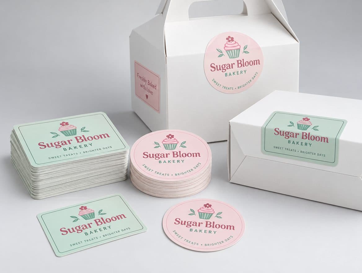 Matte stickers on pastry boxes for a bakery
