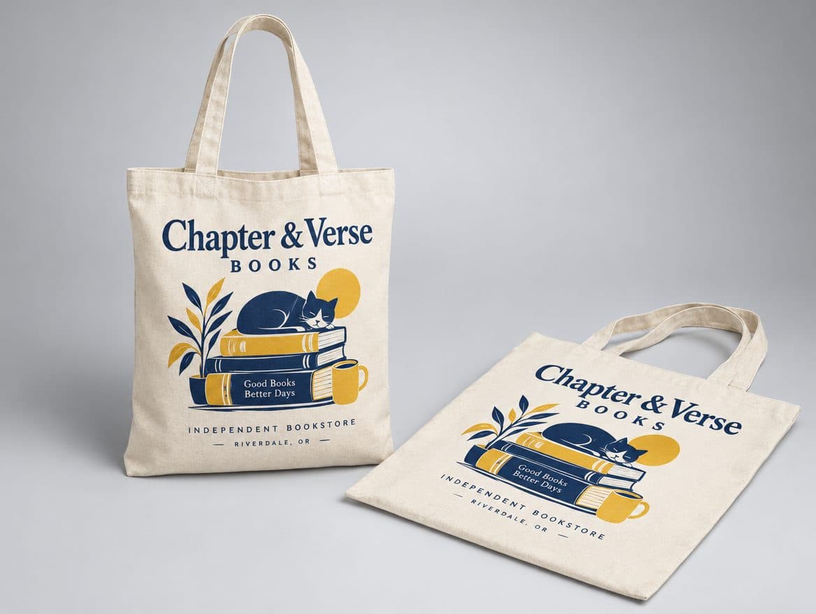 Printed canvas tote bags for a bookstore