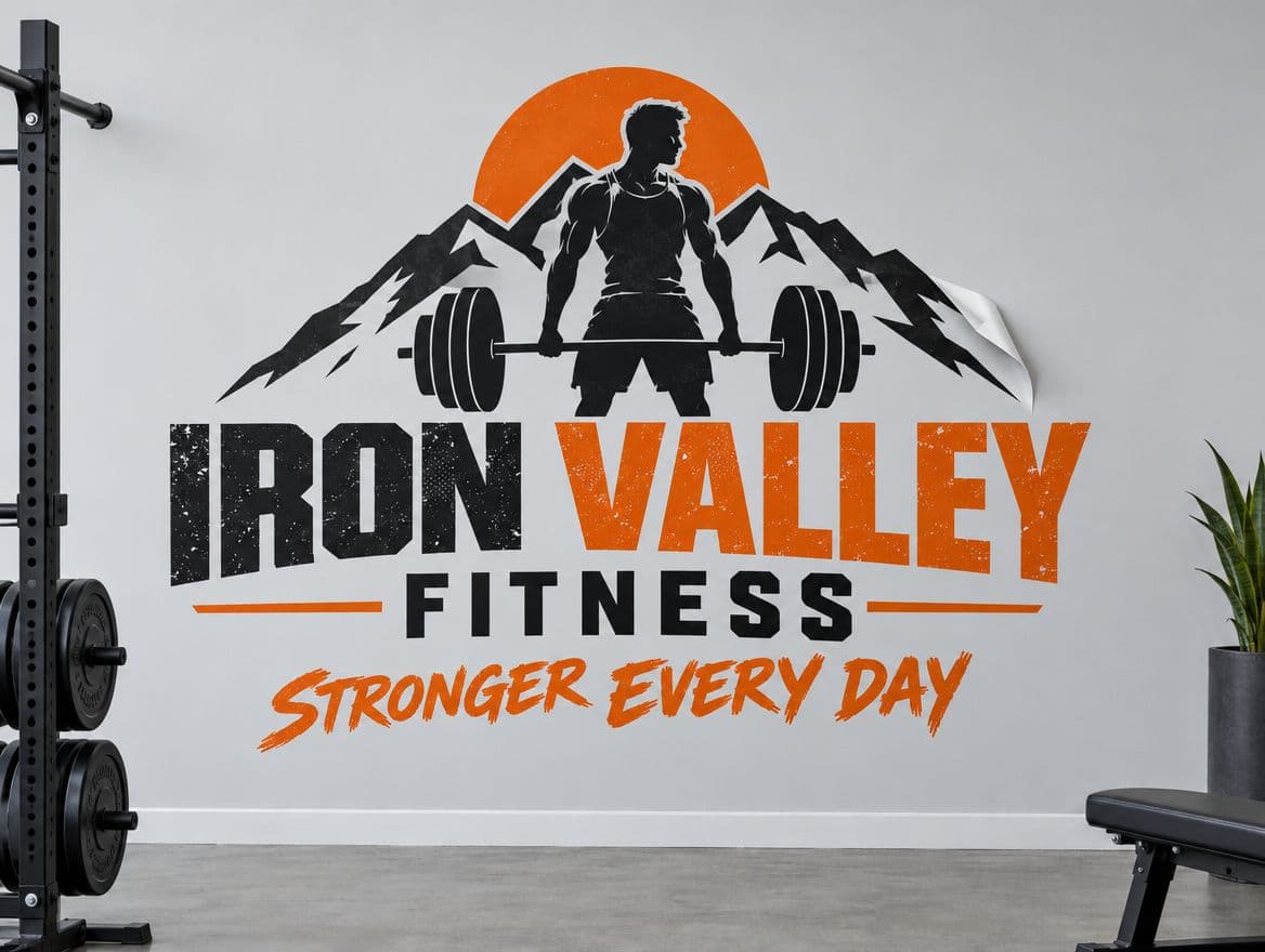 A large wall graphic mural in a gym