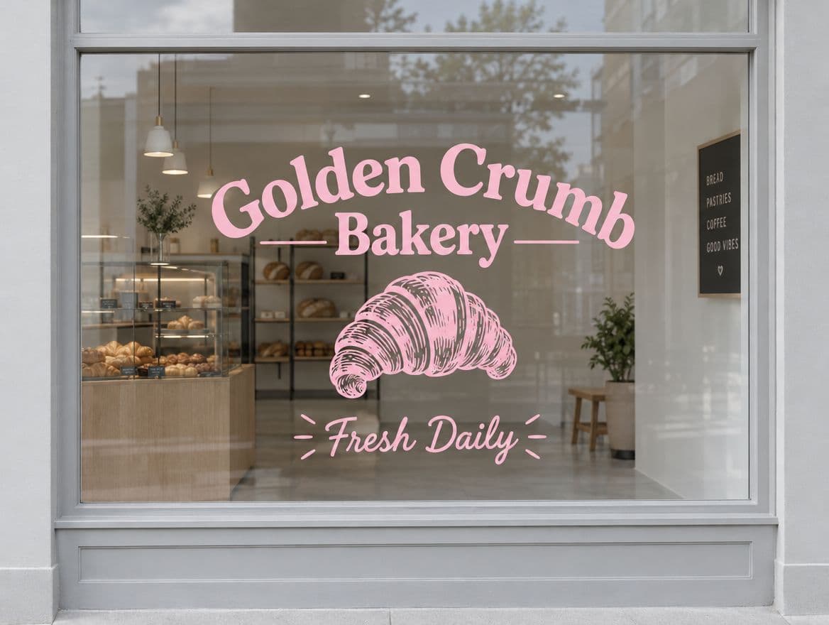 A storefront window graphic for a bakery