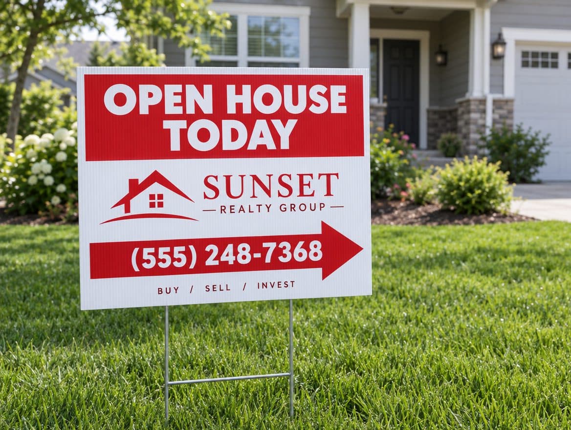 An open house yard sign for a real estate group